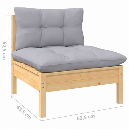 vidaXL 4人掛け ガーデンソファ グレークッション付き パイン無垢材家具 アウトドア家具 屋外椅子 屋外ソファ(代引不可)