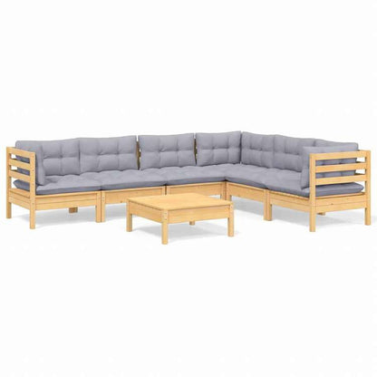 vidaXL ガーデンラウンジセット 7点 グレークッション付き 無垢のパインウッド家具 アウトドア家具 屋外家具セット(代引不可)