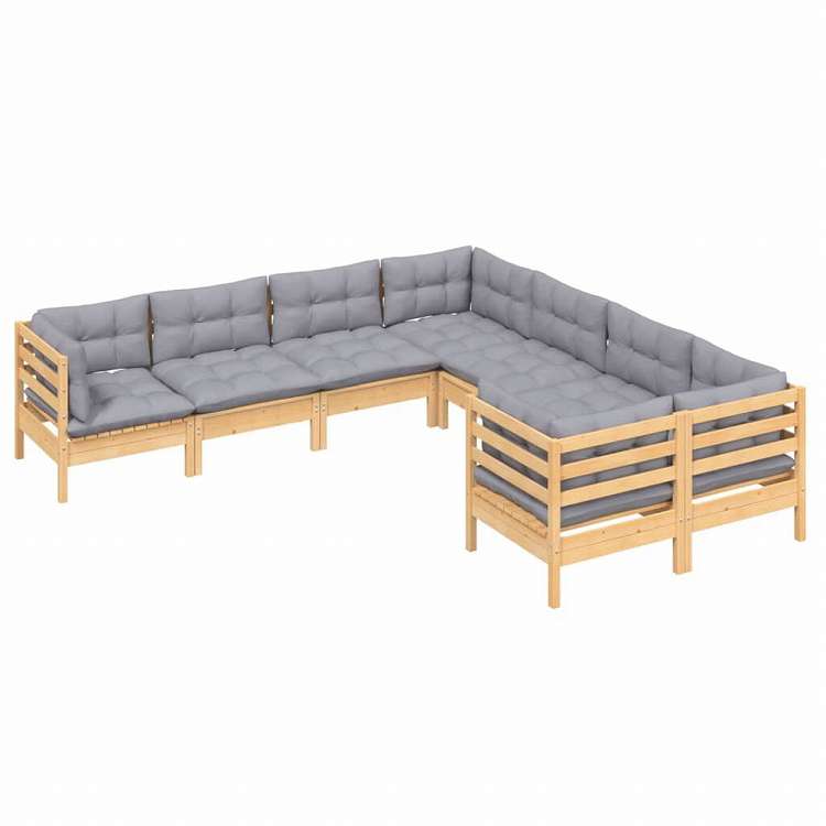 vidaXL ガーデンラウンジセット 8点 グレークッション付き 無垢のパインウッド家具 アウトドア家具 屋外家具セット(代引不可)