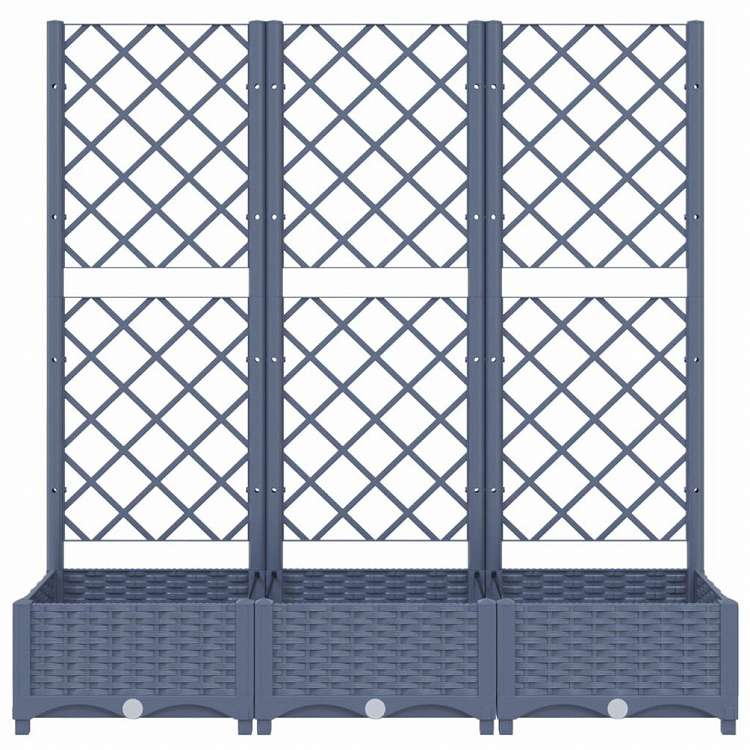 vidaXL ガーデンプランター トレリス付き ブルーグレー 120x40x121.5 cm PPホーム&ガーデン 芝&ガーデン ガーデニング 鉢植え・プランター(代引不可)