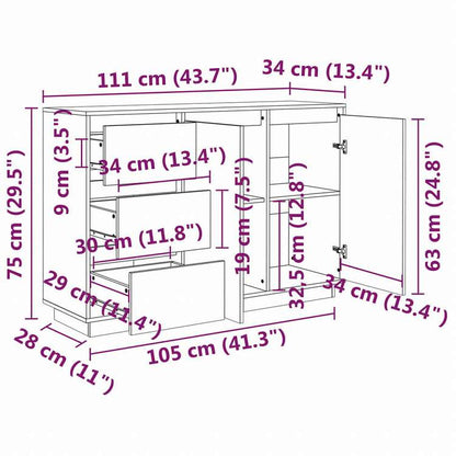 vidaXL サイドボード111x34x75 cm パイン無垢材家具 キャビネット&収納 サイドボード(代引不可)