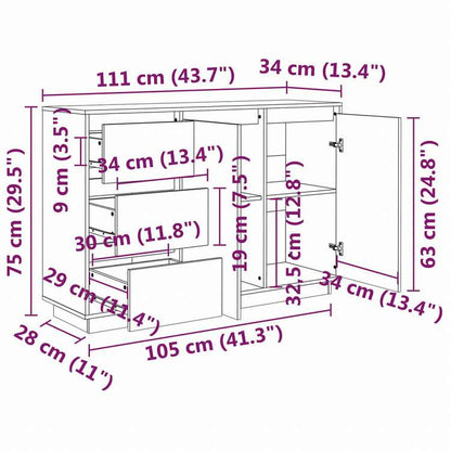 vidaXL サイドボード ホワイト 111x34x75 cm パイン無垢材家具 キャビネット&収納 サイドボード(代引不可)