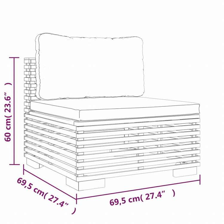 vidaXL ガーデンミドルソファ ダークグレークッション付き チーク無垢材家具 アウトドア家具 屋外椅子 屋外用組み合わせソファセット(代引不可)