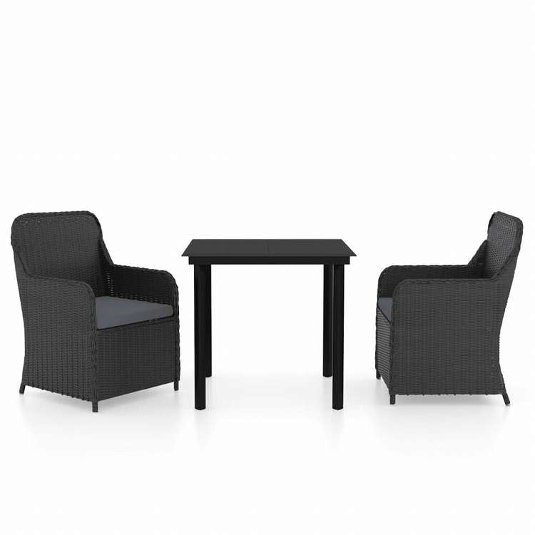 vidaXL ガーデンダイニングセット 3点 クッション付き ブラック家具 アウトドア家具 屋外家具セット(代引不可)