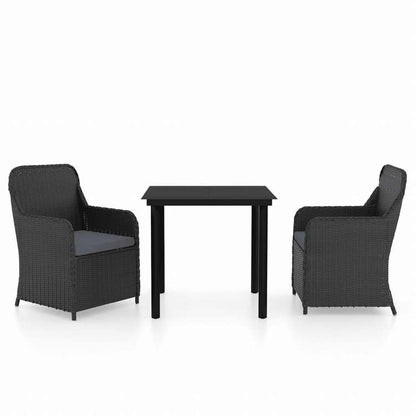 vidaXL ガーデンダイニングセット 3点 クッション付き ブラック家具 アウトドア家具 屋外家具セット(代引不可)