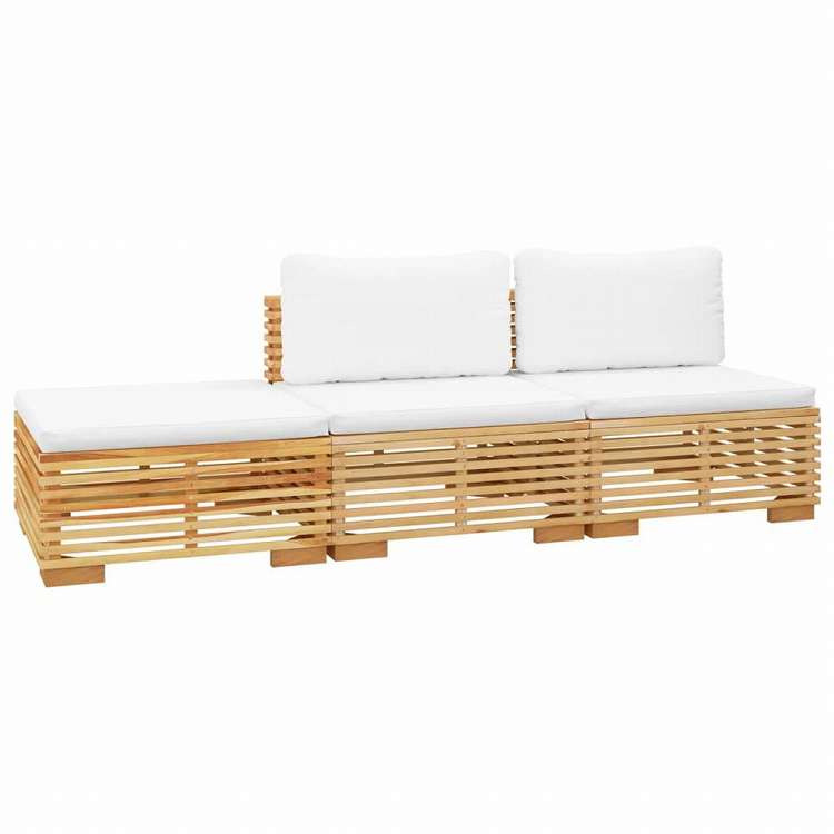 vidaXL ガーデンラウンジ 3点セット クッション付 チーク無垢材家具 アウトドア家具 屋外家具セット(代引不可)