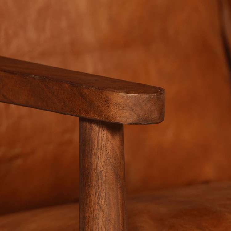 vidaXL ソファ2点セット ブラウン 本革&アカシア無垢材家具 ソファ(代引不可)