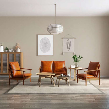 vidaXL ソファ3点セット 本革 アカシア無垢材 ブラウン家具 ソファ(代引不可)