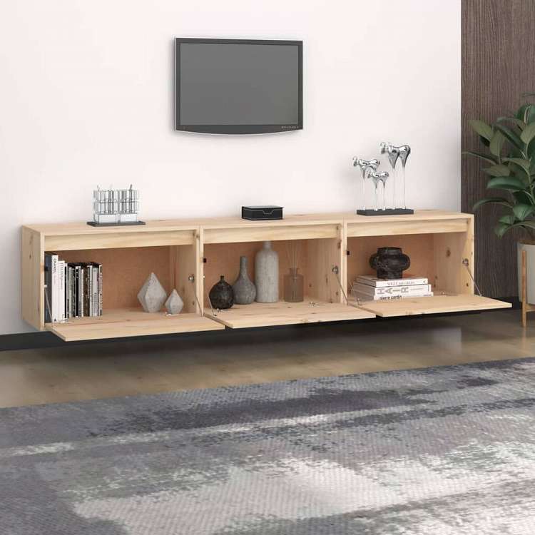 vidaXL テレビキャビネット 3点 パイン無垢材家具 AVラック・テレビ台(代引不可)
