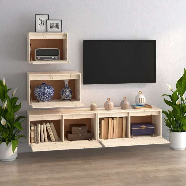 vidaXL テレビキャビネット 4点 無垢のパイン材 (813435+813445+813456)家具 AVラック・テレビ台(代引不可)
