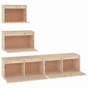 vidaXL テレビキャビネット 4点 無垢のパイン材 (813435+813445+813456)家具 AVラック・テレビ台(代引不可)