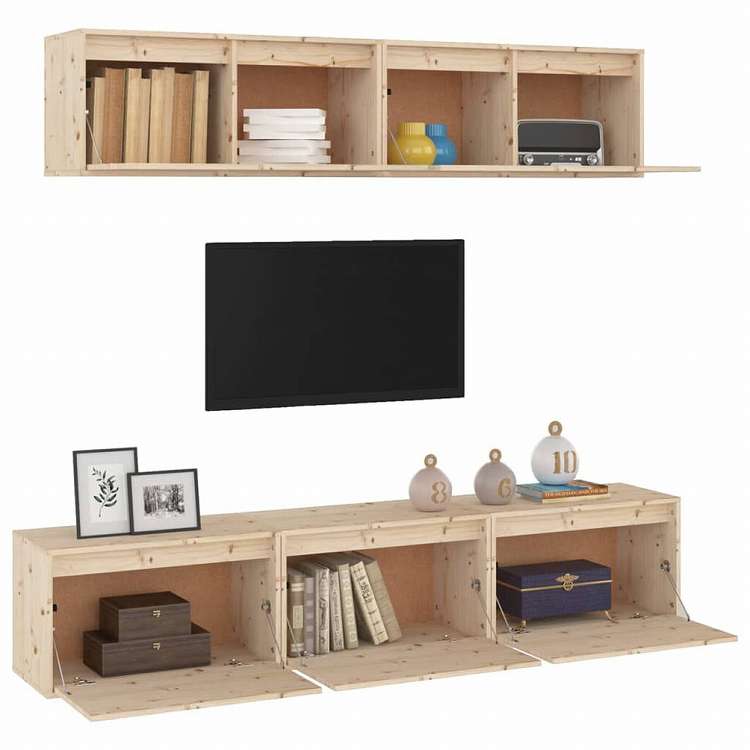 vidaXL 5ピースTVキャビネットセット無垢材パイン家具 AVラック・テレビ台(代引不可)