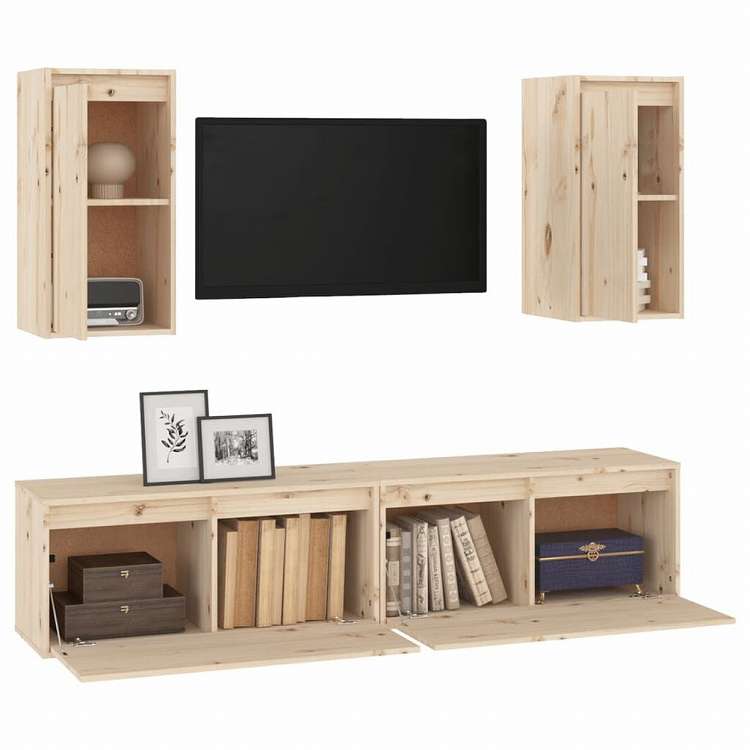 vidaXL テレビキャビネット 4点 無垢のパイン材 (813456+813486)家具 AVラック・テレビ台(代引不可)