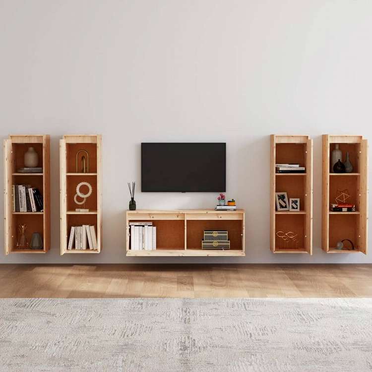 vidaXL 3100209 vidaXL テレビキャビネット 5点 無垢のパイン材 (813465+813506x2)家具 AVラック・テレビ台(代引不可)