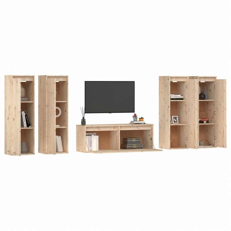 vidaXL 3100209 vidaXL テレビキャビネット 5点 無垢のパイン材 (813465+813506x2)家具 AVラック・テレビ台(代引不可)