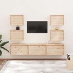 vidaXL テレビキャビネット 7点 無垢のパイン材 (813445+813446+813436x2)家具 AVラック・テレビ台(代引不可)