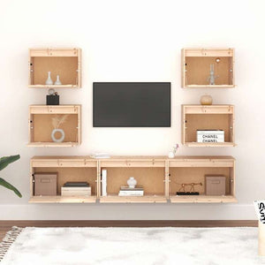 vidaXL テレビキャビネット 7点 無垢のパイン材 (813445+813446+813436x2)家具 AVラック・テレビ台(代引不可)