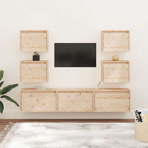 vidaXL テレビキャビネット 7点 無垢のパイン材 (813445+813446+813436x2)家具 AVラック・テレビ台(代引不可)