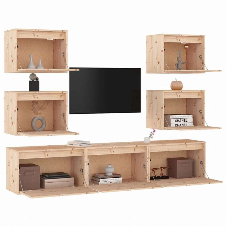 vidaXL テレビキャビネット 7点 無垢のパイン材 (813445+813446+813436x2)家具 AVラック・テレビ台(代引不可)