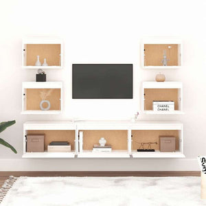 vidaXL テレビキャビネット 7点 無垢のホワイトパイン材家具 AVラック・テレビ台(代引不可)