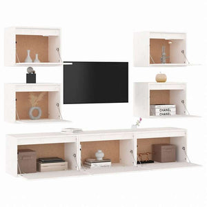 vidaXL テレビキャビネット 7点 無垢のホワイトパイン材家具 AVラック・テレビ台(代引不可)