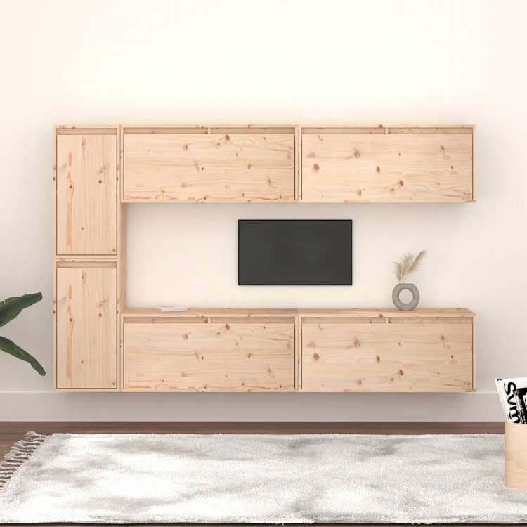 vidaXL テレビキャビネット 6点 無垢のパイン材 (813456x2+813486)家具 AVラック・テレビ台(代引不可)