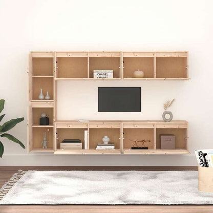 vidaXL テレビキャビネット 6点 無垢のパイン材 (813456x2+813486)家具 AVラック・テレビ台(代引不可)