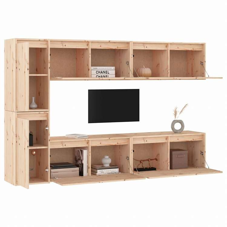 vidaXL テレビキャビネット 6点 無垢のパイン材 (813456x2+813486)家具 AVラック・テレビ台(代引不可)