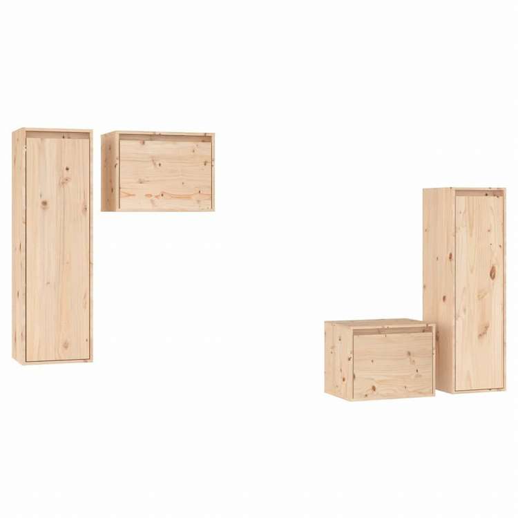 vidaXL テレビキャビネット 4点 無垢のパイン材 (813436+813506)家具 AVラック・テレビ台(代引不可)