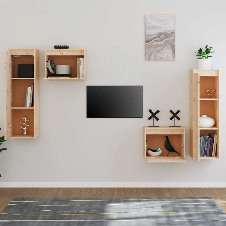 vidaXL テレビキャビネット 4点 無垢のパイン材 (813436+813506)家具 AVラック・テレビ台(代引不可)