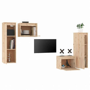 vidaXL テレビキャビネット 4点 無垢のパイン材 (813436+813506)家具 AVラック・テレビ台(代引不可)