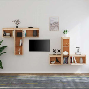 vidaXL テレビキャビネット 6点 無垢のパイン材 (813436+813446+813506)家具 AVラック・テレビ台(代引不可)