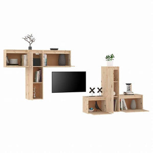 vidaXL テレビキャビネット 6点 無垢のパイン材 (813436+813446+813506)家具 AVラック・テレビ台(代引不可)