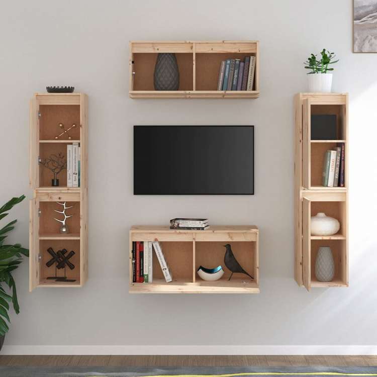 vidaXL テレビキャビネット 6点 無垢のパイン材 (813486x2+813456)家具 AVラック・テレビ台(代引不可)