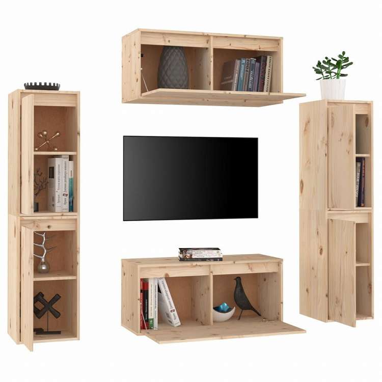 vidaXL テレビキャビネット 6点 無垢のパイン材 (813486x2+813456)家具 AVラック・テレビ台(代引不可)