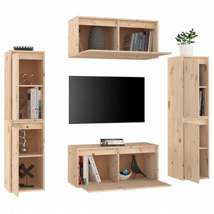 vidaXL テレビキャビネット 6点 無垢のパイン材 (813486x2+813456)家具 AVラック・テレビ台(代引不可)