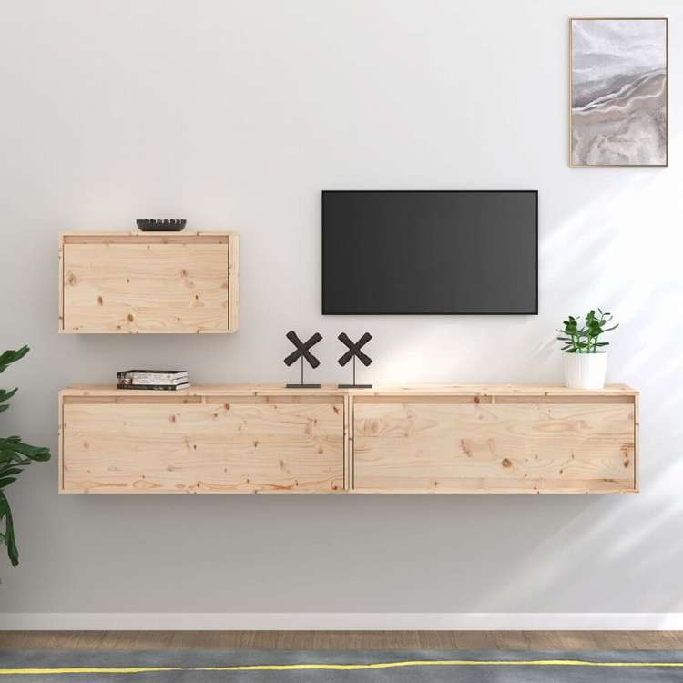 vidaXL テレビキャビネット 3点 無垢のパイン材 (813445+813466)家具 AVラック・テレビ台(代引不可)