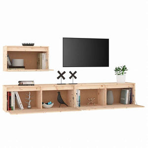 vidaXL テレビキャビネット 3点 無垢のパイン材 (813445+813466)家具 AVラック・テレビ台(代引不可)