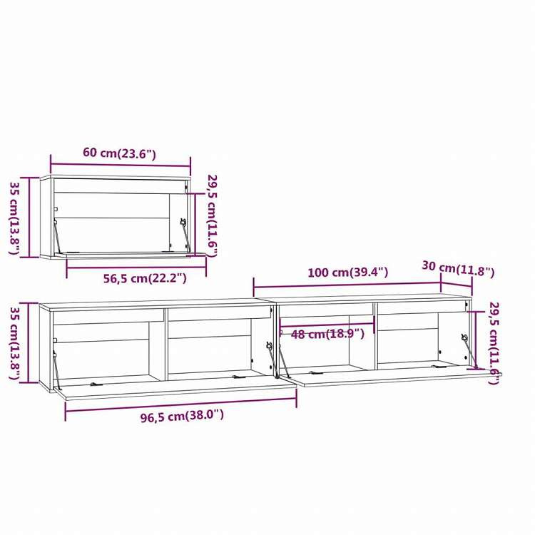 vidaXL テレビキャビネット 3点 無垢のパイン材 (813445+813466)家具 AVラック・テレビ台(代引不可)