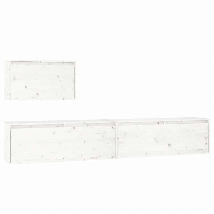 vidaXL テレビキャビネット 3点 無垢のホワイトパイン材家具 AVラック・テレビ台(代引不可)