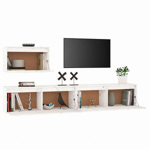 vidaXL テレビキャビネット 3点 無垢のホワイトパイン材家具 AVラック・テレビ台(代引不可)