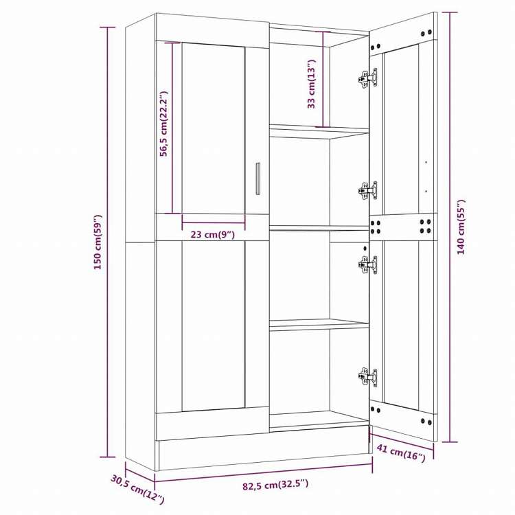 vidaXL ガラスキャビネット ブラウンオーク 82.5x30.5x150 cm エンジニアリングウッド家具 棚 本棚・オープンラック(代引不可)
