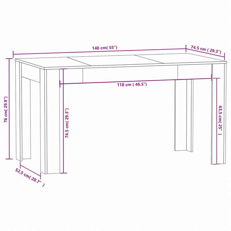 vidaXL ダイニングテーブル ブラウンオーク 140x74.5x76cm エンジニアリングウッド家具 テーブル キッチン・ダイニングルームテーブル(代引不可)