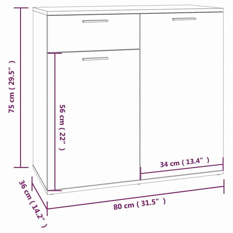vidaXL サイドボード ブラウン オーク 80x36x75cm エンジニアリングウッド家具 キャビネット&収納 サイドボード(代引不可)