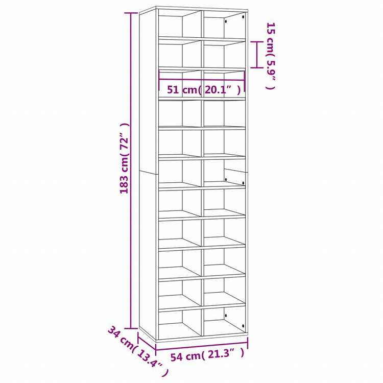 vidaXL シューズキャビネット ブラウンオーク 54x34x183 cm エンジニアリングウッドホーム&ガーデン 家事用品 収納&オーガナイザー 衣類・ワードローブ収納 シューズラック・整理収納(代引不可)