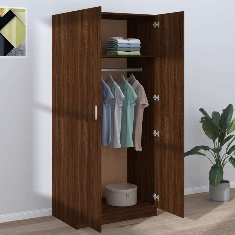 vidaXL 洋服ダンス ブラウンオーク 80x52x180 cm エンジニアリングウッド家具 キャビネット&収納 戸棚・ワードローブ(代引不可)