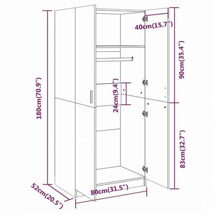 vidaXL 洋服ダンス ブラウンオーク 80x52x180 cm エンジニアリングウッド家具 キャビネット&収納 戸棚・ワードローブ(代引不可)