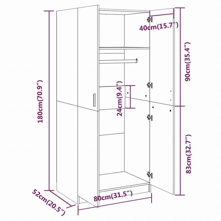 vidaXL 洋服ダンス ブラウンオーク 80x52x180 cm エンジニアリングウッド家具 キャビネット&収納 戸棚・ワードローブ(代引不可)