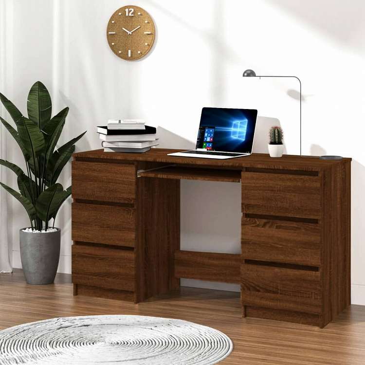 vidaXL ライティングデスク ブラウンオーク 140x50x77cm エンジニアリングウッド家具 オフィス家具 デスク(代引不可)