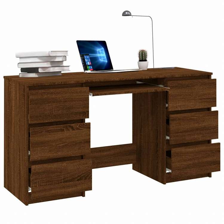vidaXL ライティングデスク ブラウンオーク 140x50x77cm エンジニアリングウッド家具 オフィス家具 デスク(代引不可)